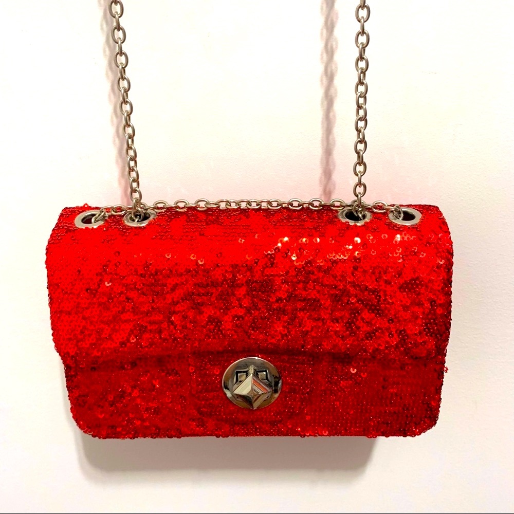 Vintage Red Sequin Mini Bag Silver Chain Purse - Picture 12 of 13